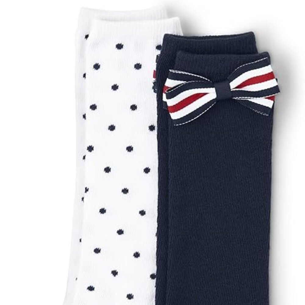 Girls Baby Knee Socks Navy Bow White Polka Dot 2 Pack 10-12 Months Gymboree